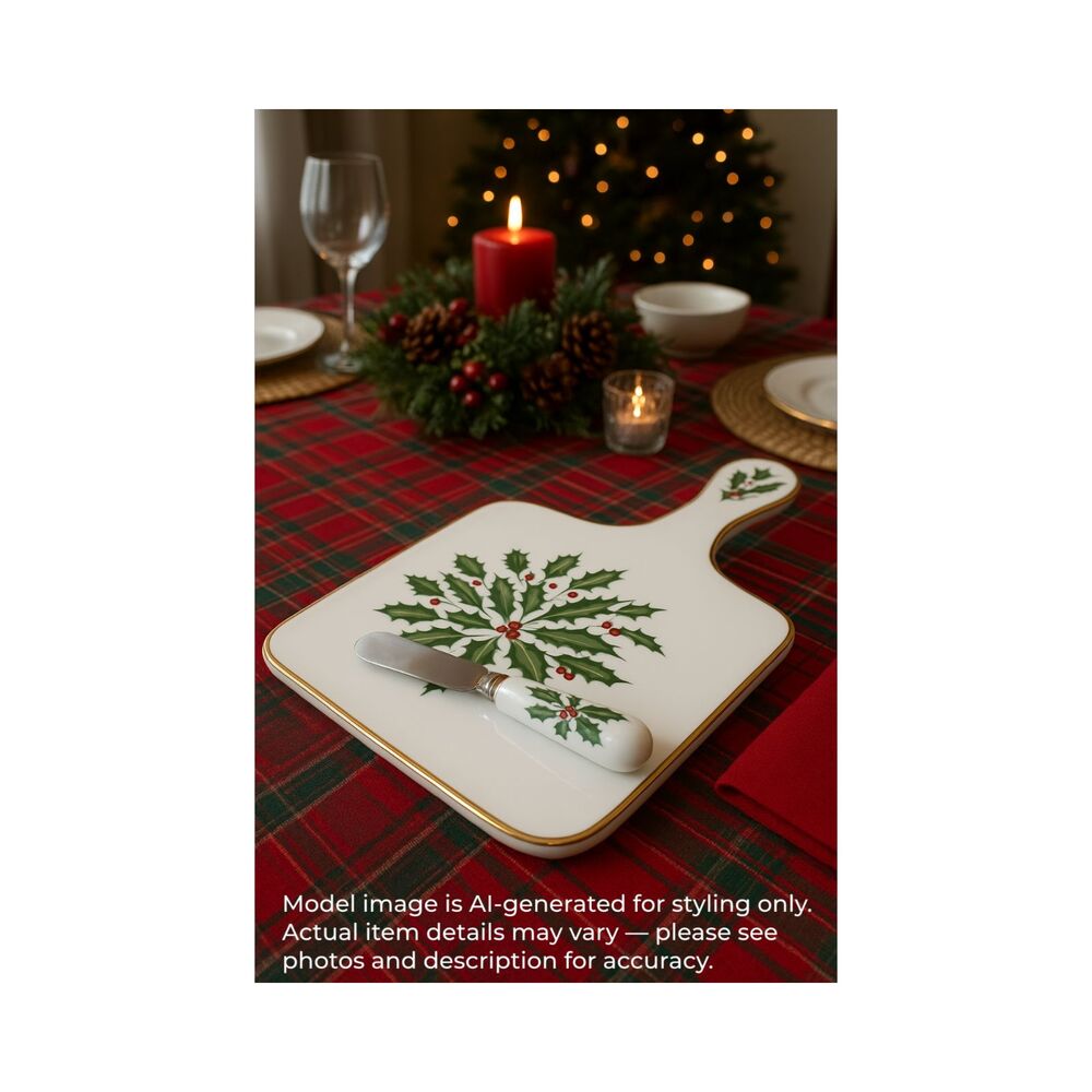 Lenox Holiday Paddle Cheese Board Holly Berry EUC W Box